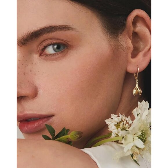 14K Gold- Floral Leverback Dangle Drop Hypoallergenic Earring for Women - Picture 5 of 7